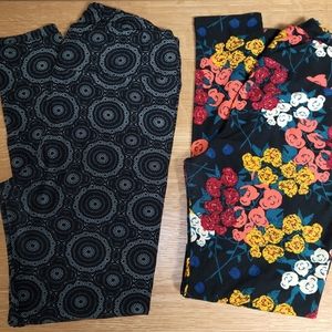 Two Worn 1X TC Lularoe Leggings Black with pattern